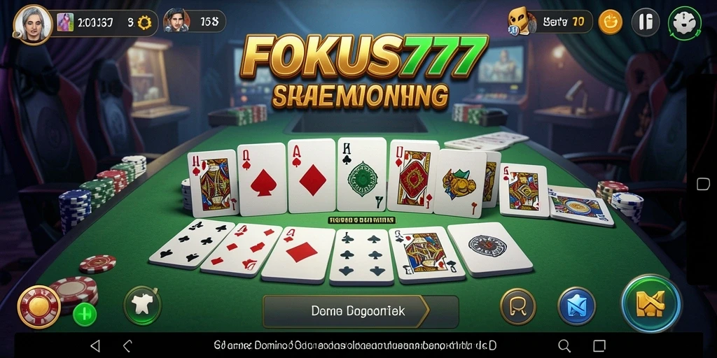 Screenshot FOKUS777 menampilkan gameplay Domino yang seru dan interaktif.