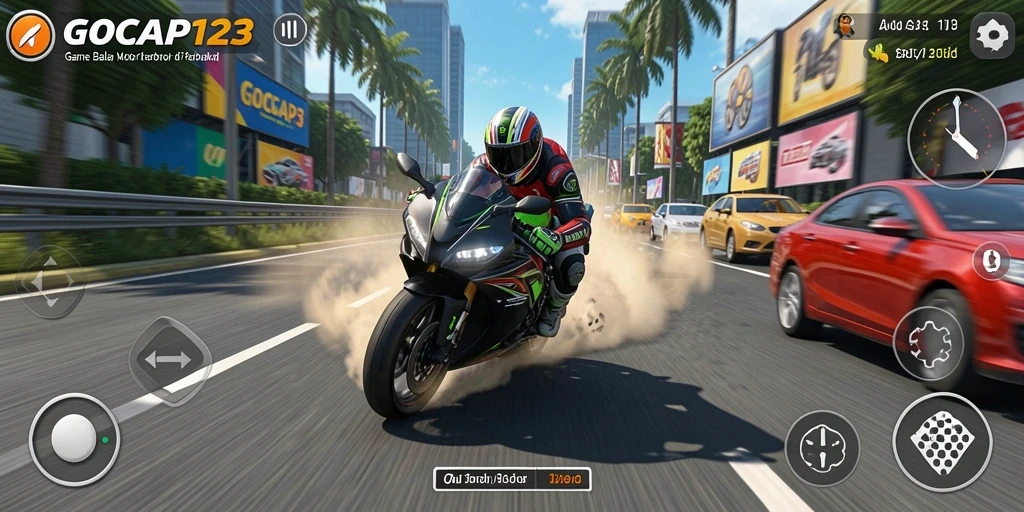 Tampilan menarik dari gameplay GOCAP123 yang penuh aksi balap motor.