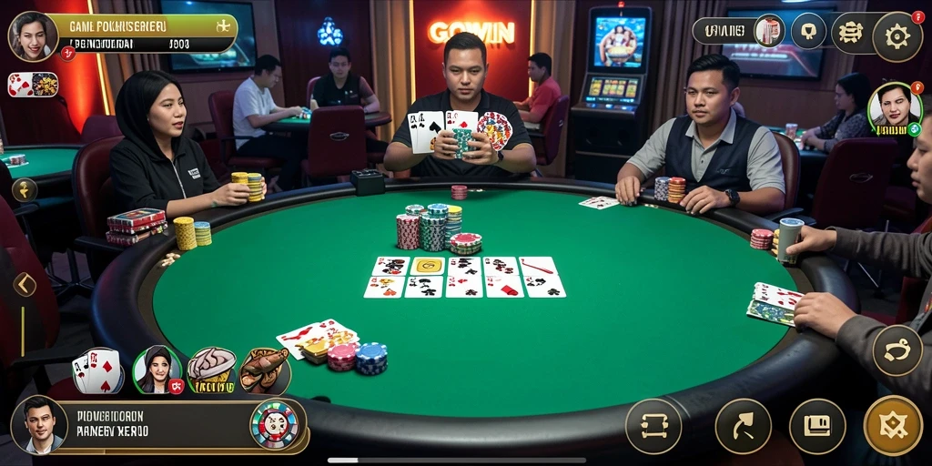 Tampilan gameplay poker GOWIN yang menarik dan interaktif.
