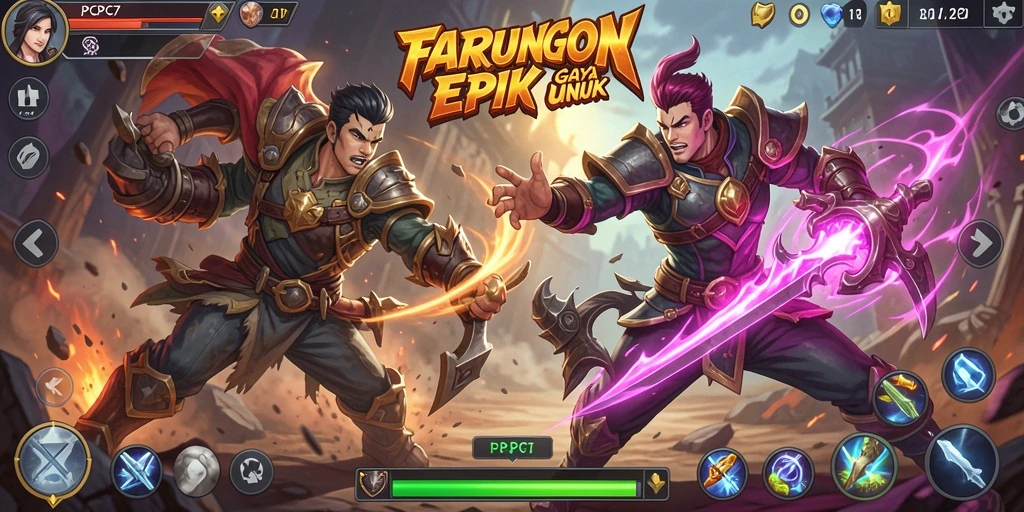 Screenshot gameplay PCPC7 dengan pertarungan intens antar karakter.