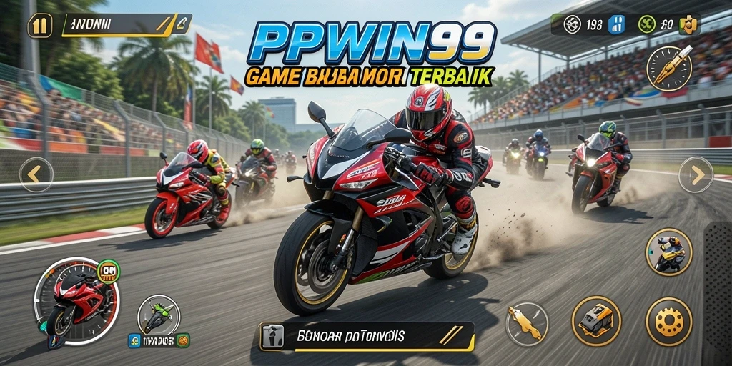 Screenshot gameplay PPWIN99 menampilkan aksi balapan motor yang mendebarkan.