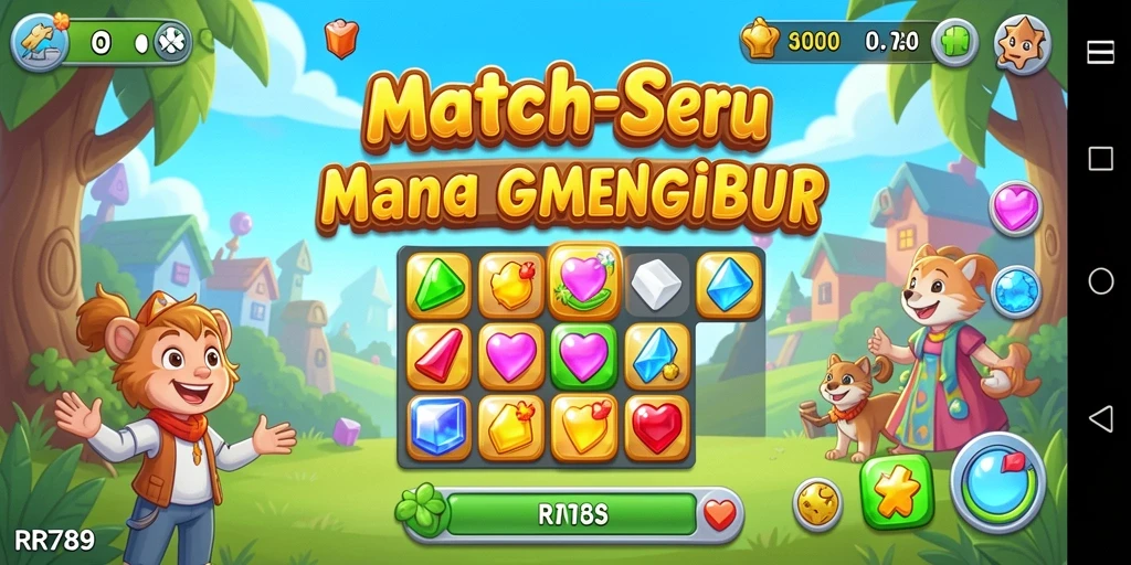 Screenshot dari gameplay permainan Match-3 yang menarik.